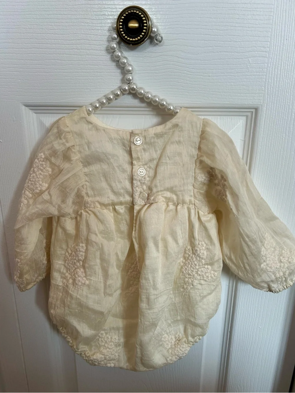 Zara Cream Embroidered Long-Sleeve Baby One-Piece - Picture 4 of 5